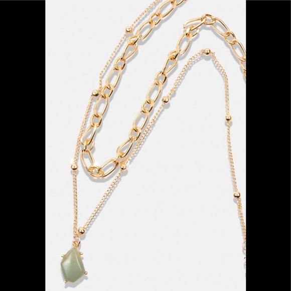 Genuine Amazonite Gemstone Teardrop Pendant In This Multi Layer Gold Necklace - Picture 10 of 11